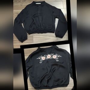 Embroidered Flower, Light Jacket Crop, Black, Size S
